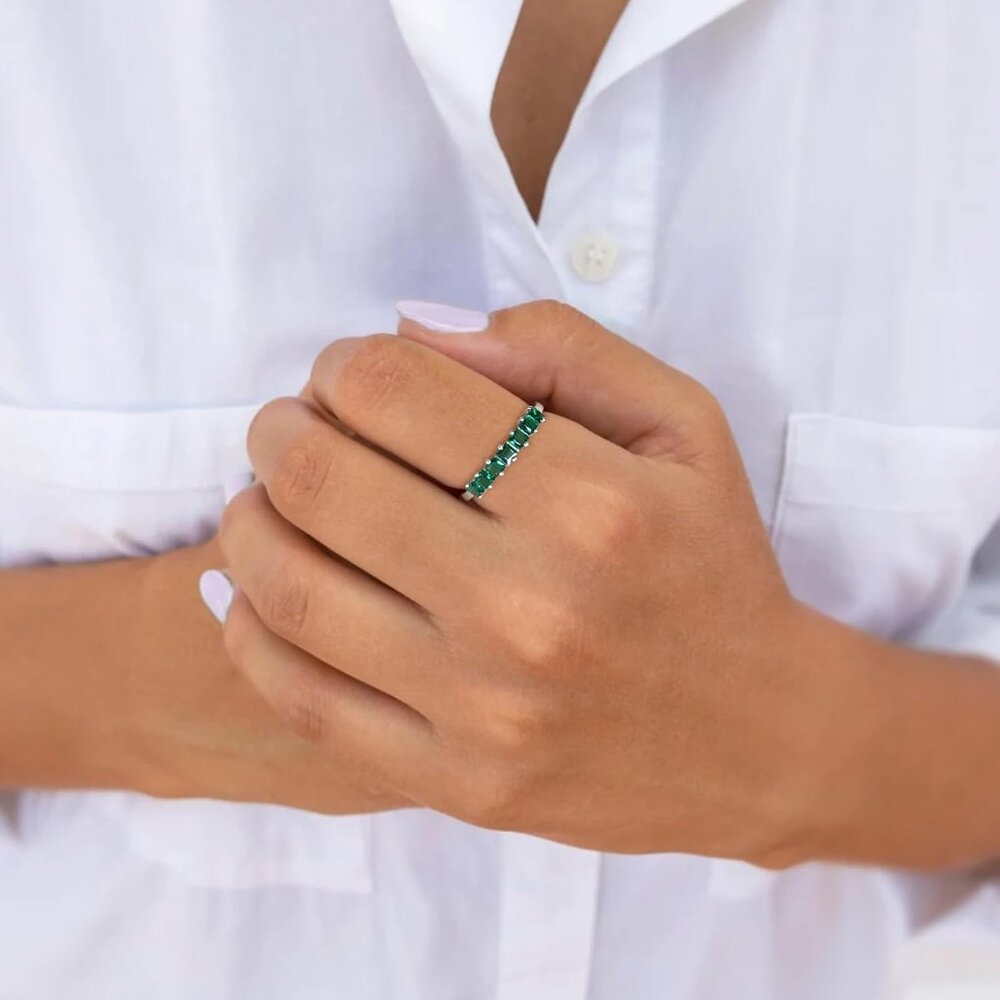 Classic 925 Silver Stackable Princess Emerald Rin… - image 3